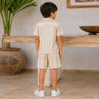 Boys Light Khaki Short Sleeve Shirt With Drawcord Waist Shorts Sets