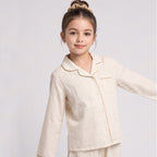 Girls Apricot 3Pcs Pajama Set: Long Sleeve Shirt, Pajamas and Matching Stretched Hair Band