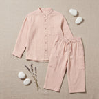 Boys Pink Mandarin collar Shirt With Elasticated Pants Set