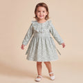 Girls Green Floral Print Long Sleeve Dress
