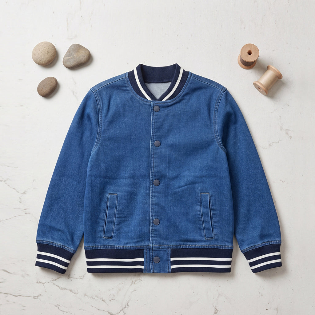 Boys Blue Varsity Long-Sleeve Cotton Jacket