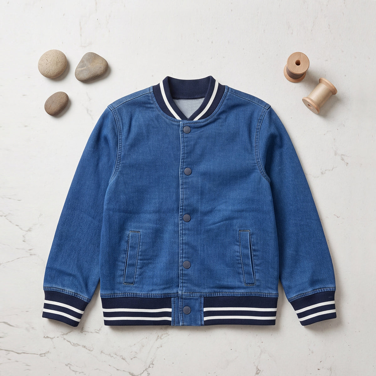 Boys Blue Varsity Long-Sleeve Cotton Jacket