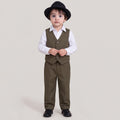 Toddler Boys Olive 3Pcs Outfit Set Shirt with Waist Coat and Pants Suit