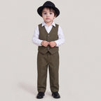 Toddler Boys Olive 3Pcs Outfit Set Shirt with Waist Coat and Pants Suit
