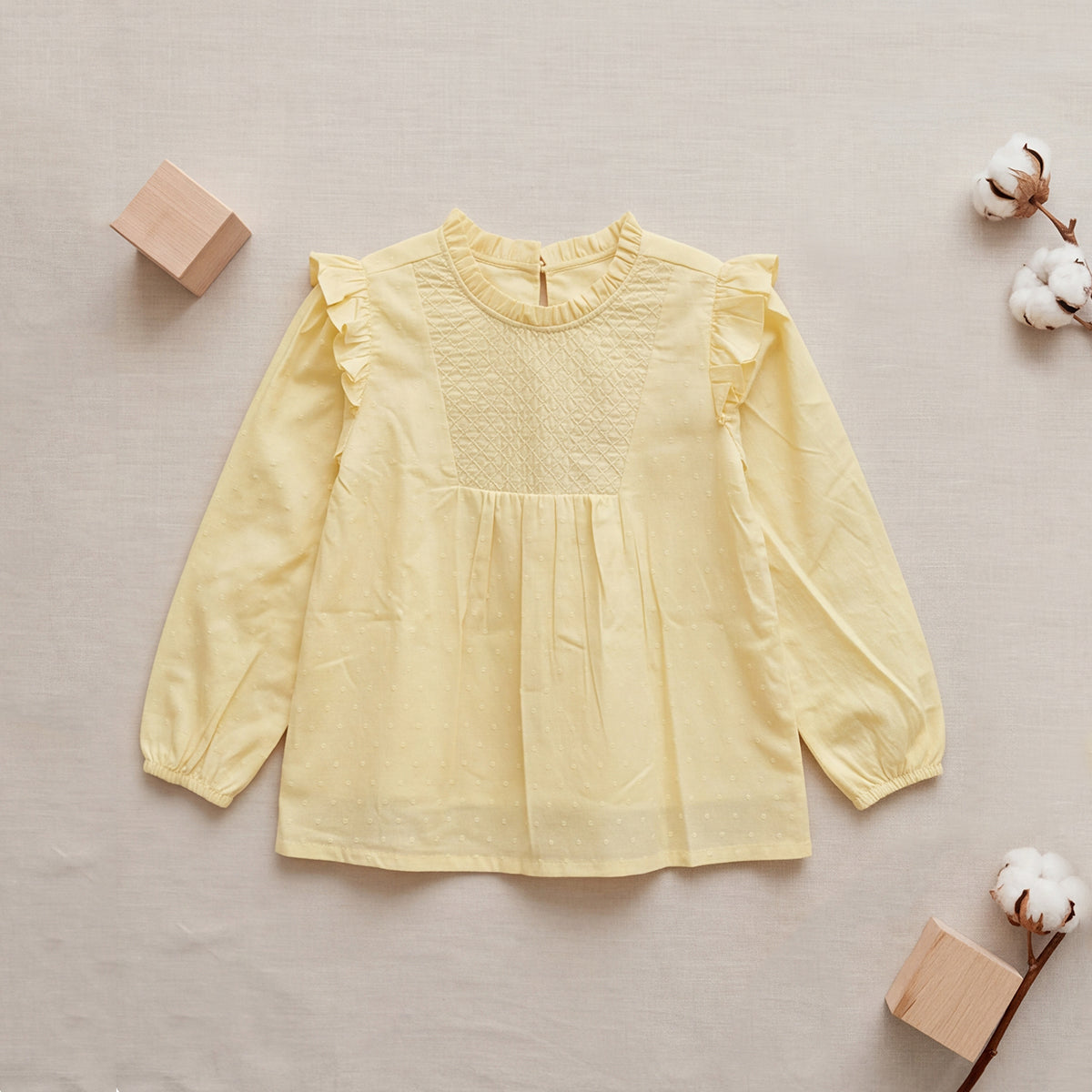 Girls Yellow Long Sleeve Swiss Dot Top