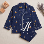 Boys Blue Printed Long Sleeve Shirt With Elasticated Pants Nightwear Sets