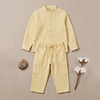 Boys Yellow Mandarin collar Shirt With Elasticated Pants Set