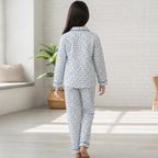 Girls White Printed Button-Down Long-Sleeve Shirt & Pants Nightwear Set