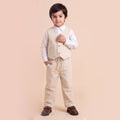 Toddler Boys Beige 3Pcs Outfit Set Shirt with Waist Coat and Pants Suit