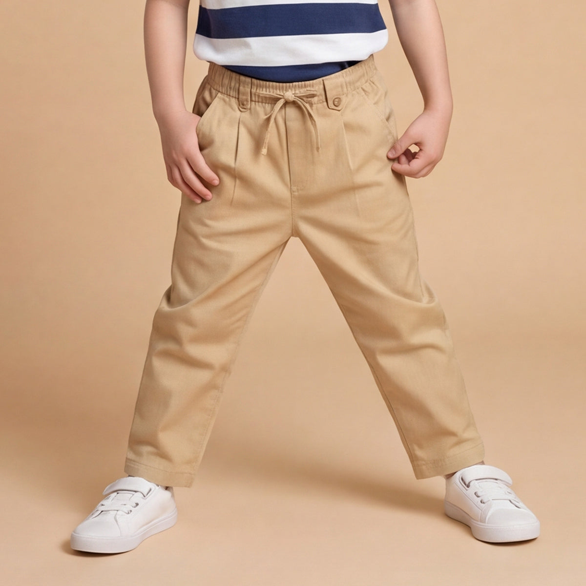 Boys Khaki Elasticated Cotton Trousers