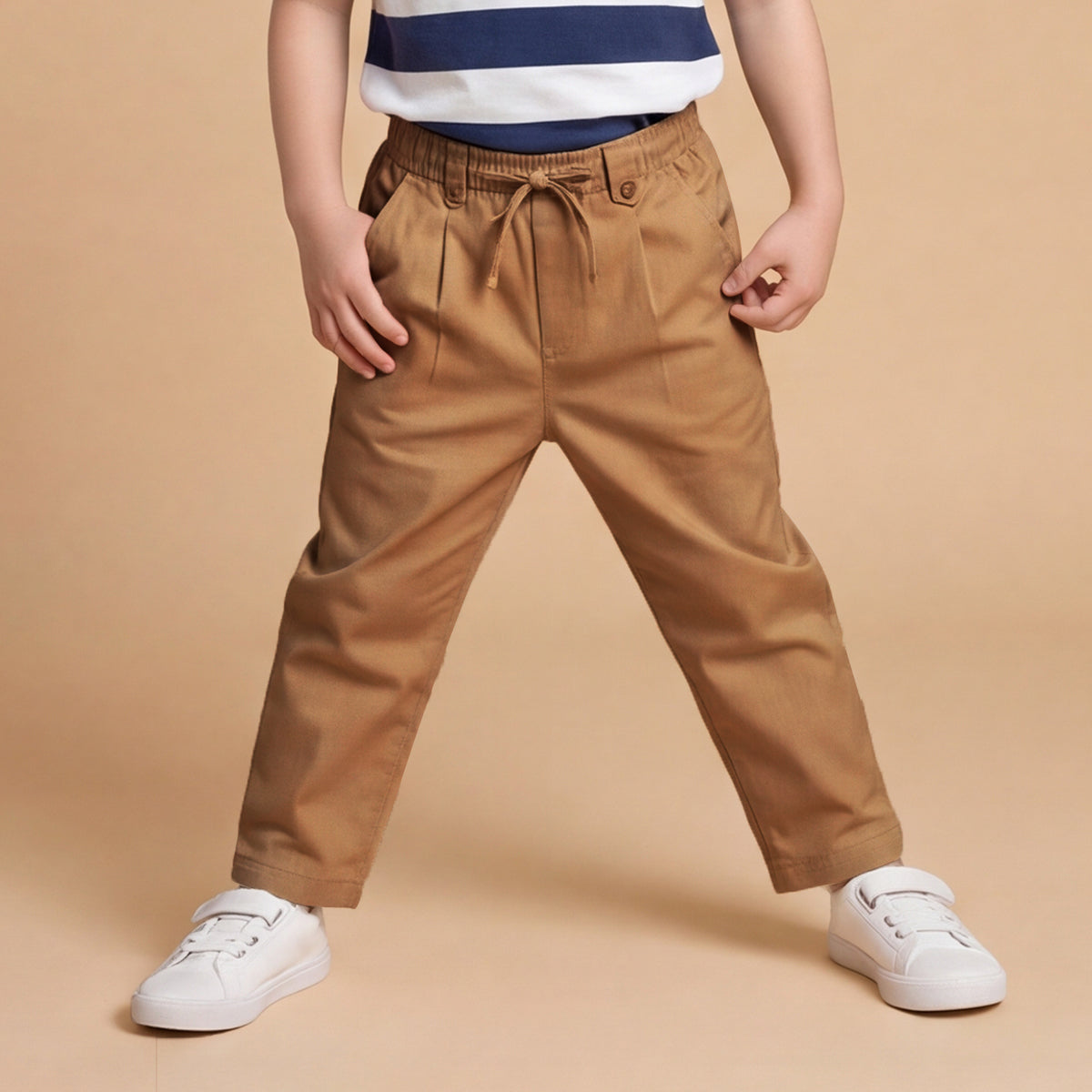Boys Brown Elasticated Cotton Trousers