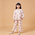 Girls White Printed Floral Long Sleeve Top With Elasticated Pants & Headband Sets