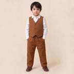 Toddler Boys Brown 3Pcs Outfit Set Shirt with Waist Coat and Pants Suit