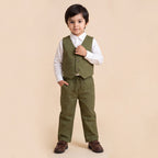 Toddler Boys Green 3Pcs Outfit Set Shirt with Waist Coat and Pants Suit