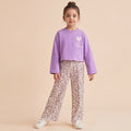 Girls Lilac Long Sleeve Top With Ditsy Print Trousers Set