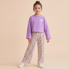 Girls Lilac Long Sleeve Top With Ditsy Print Trousers Set