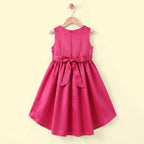 Girls Pink Floral Applique High Low Sleeveless Party Wear Dress