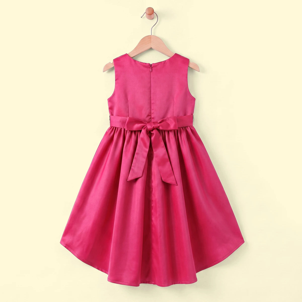Girls Pink Floral Applique High Low Sleeveless Party Wear Dress