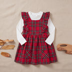 Girls Red Flannel Dress With Long Sleeve Textured T-Shirt