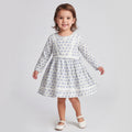 Girls Blue Printed Long Sleeve Dress
