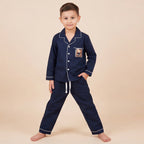Boys Navy Pajama Set: Long Sleeve Shirt and Elasticated Pants Sleepwear