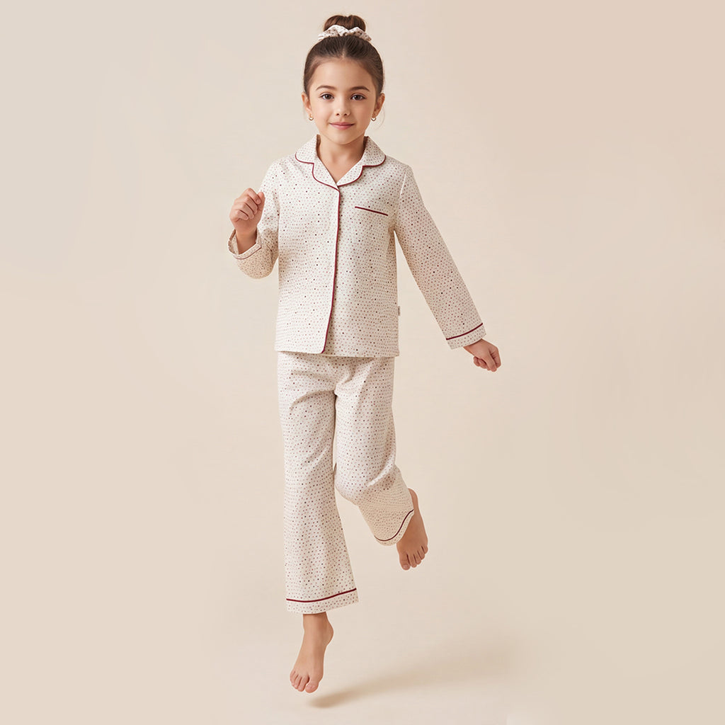 Girls Off White 3Pcs Pajama Set: Long Sleeve Shirt, Pajamas and Matching Stretched Hair Band