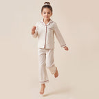 Girls Off White 3Pcs Pajama Set: Long Sleeve Shirt, Pajamas and Matching Stretched Hair Band