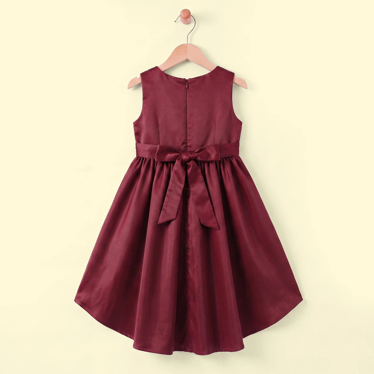 Girls Red Floral Applique High Low Sleeveless Party Wear Dress