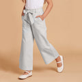 Girls Beige Elasticated Trouser With Fabric Belt