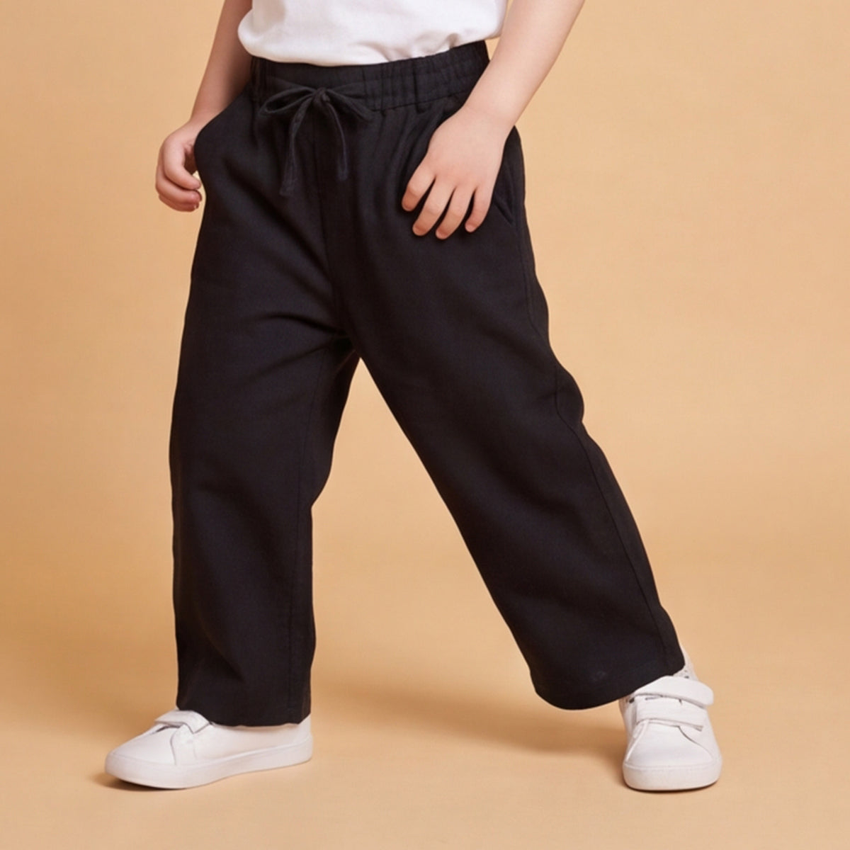 Boys Black Elasticated Trousers With Drawcord
