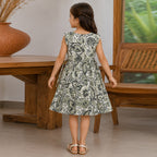 Girls Green Flying Sleeve Fit & Flare Dress