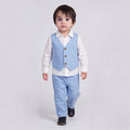 Toddler Boys Blue 3Pcs Outfit Set Shirt with Waist Coat and Pants Suit