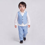 Toddler Boys Blue 3Pcs Outfit Set Shirt with Waist Coat and Pants Suit
