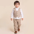 Toddler Boys Khaki 3Pcs Outfit Set Shirt with Waist Coat and Pants Suit