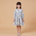 Girls Navy Floral Printed Long Sleeve Dress