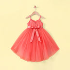 Girls Coral Floral Applique High Low Sleeveless Party Wear Dress