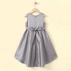 Girls Grey Floral Applique High Low Sleeveless Party Wear Dress