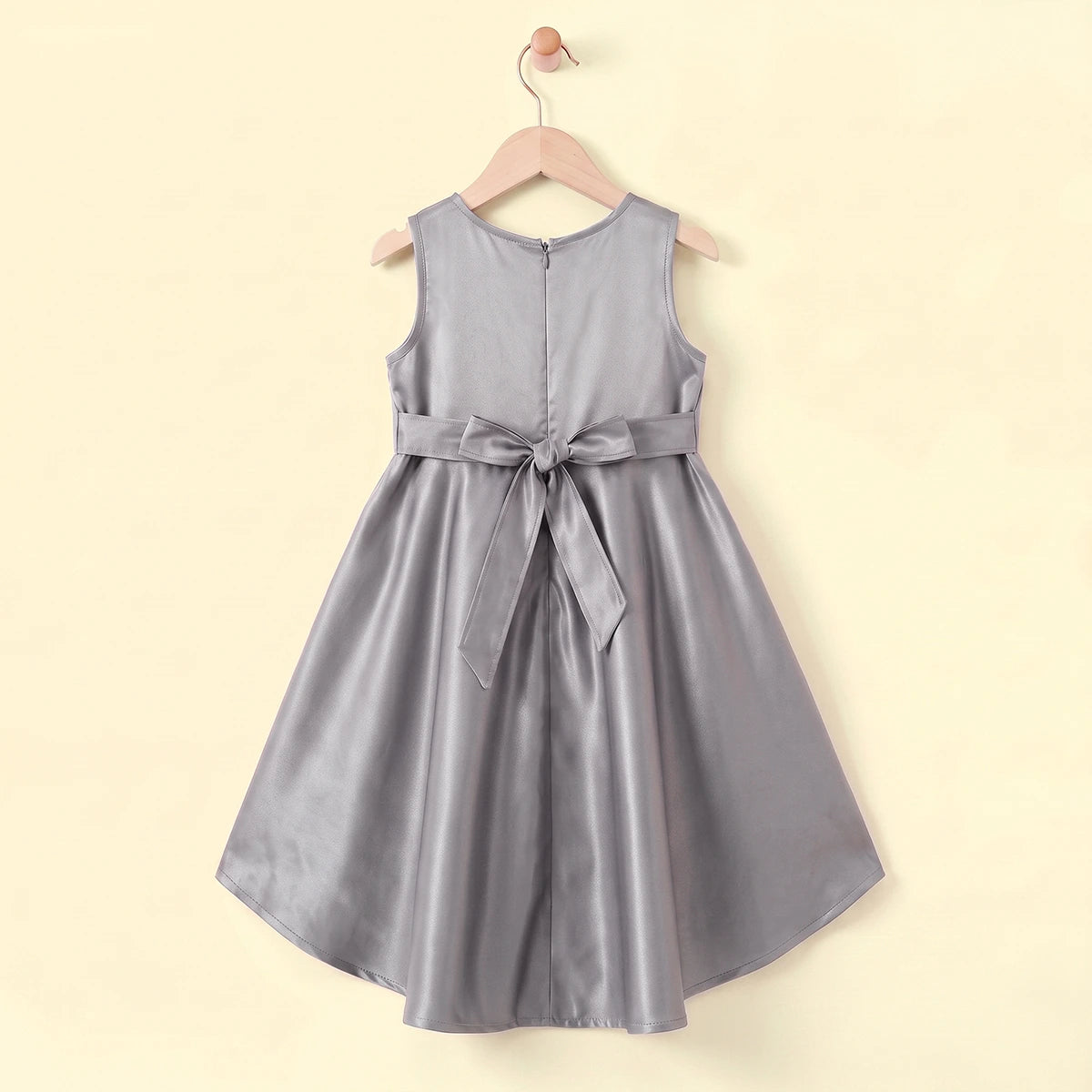 Girls Grey Floral Applique High Low Sleeveless Party Wear Dress