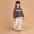 Girls Brown Printed Long Sleeve Top With Pants Sets