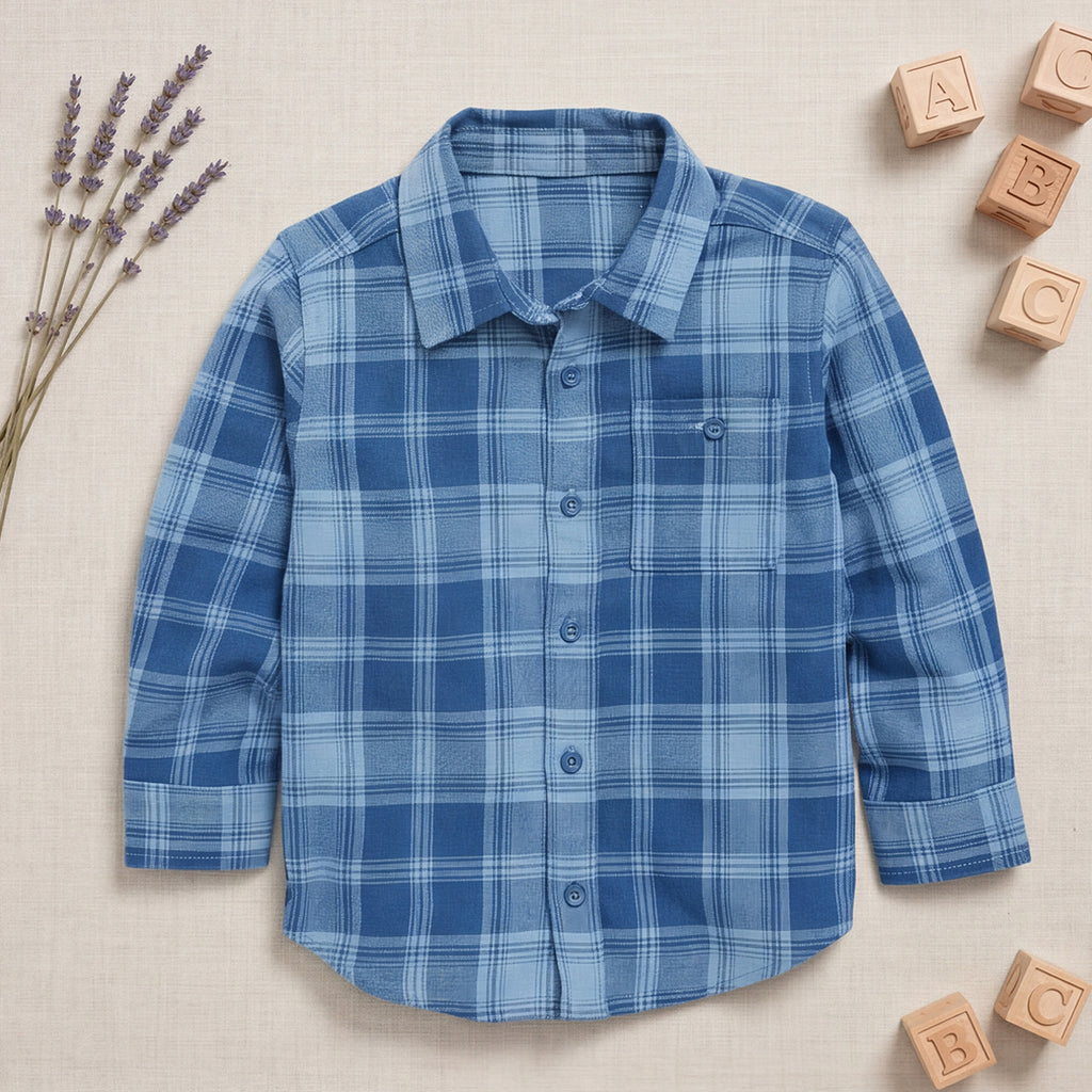 Boys Blue Flannel Long Sleeve Checked Shirt