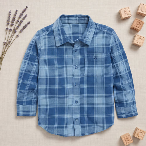Boys Blue Flannel Long Sleeve Checked Shirt