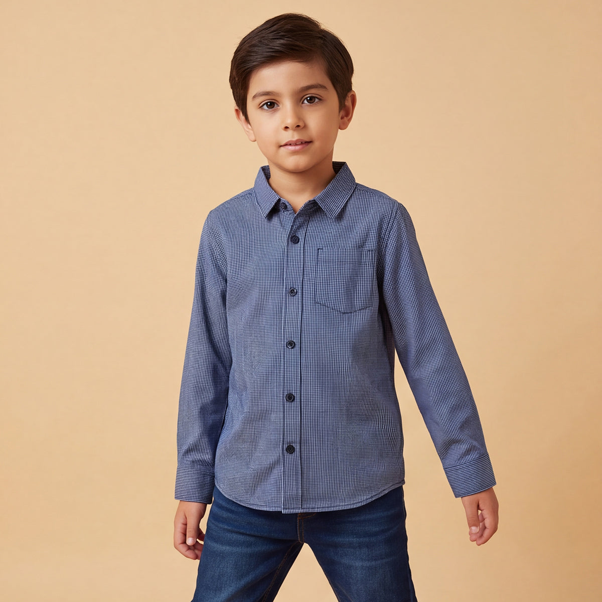 Boys Navy Printed Long Sleeve Shirt