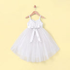 Girls White Floral Applique High Low Sleeveless Party Wear Dress