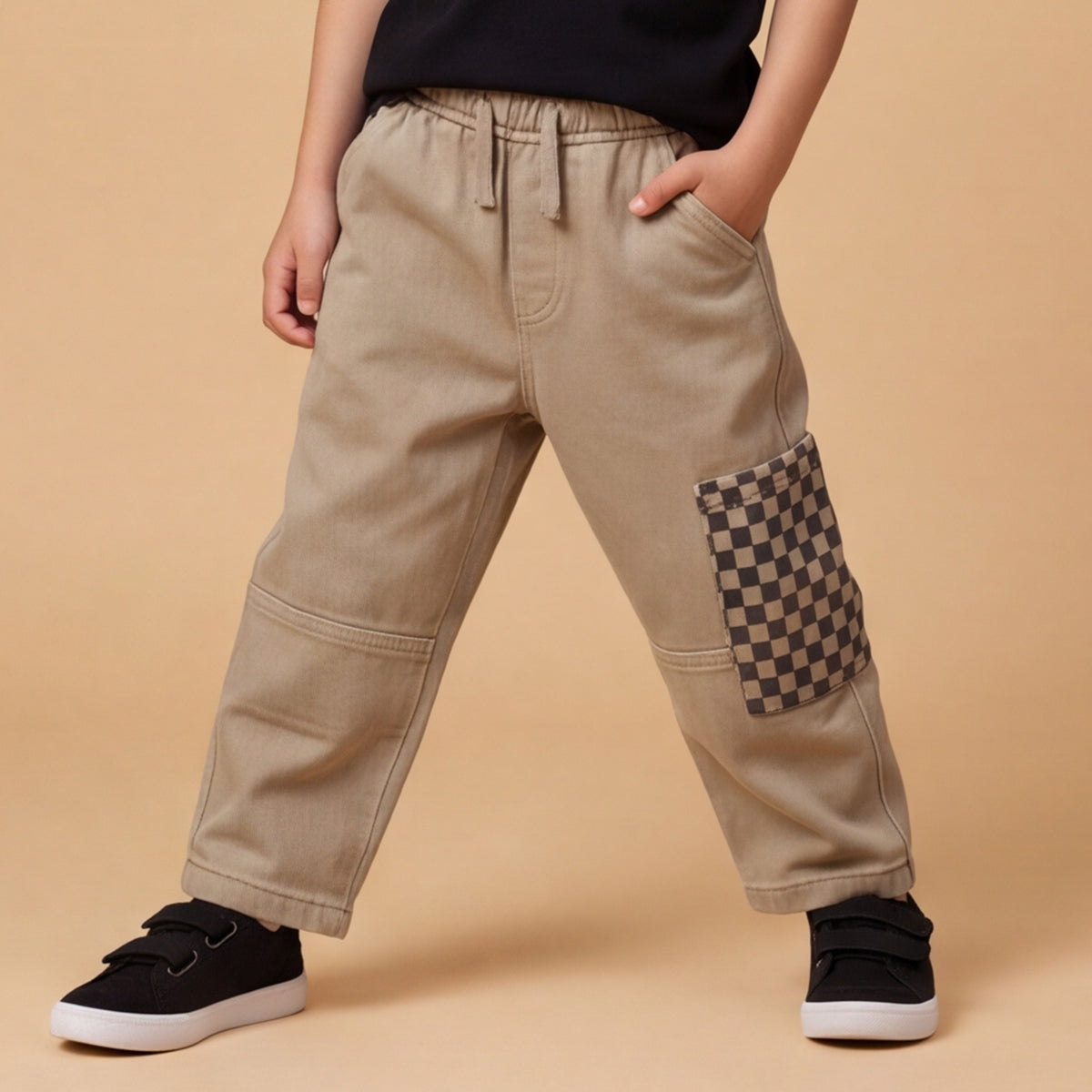 Boys Khaki Elasticated Cotton Twill Trousers