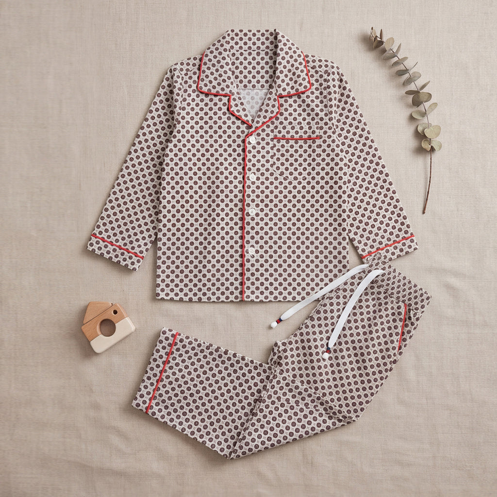 Boys White Printed Long Sleeve Shirt With Elasticated Trouser Nightwear Set