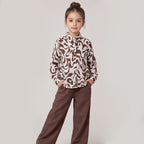 Girls Brown Printed Long Sleeve Shirt and Elasticated Pants Set
