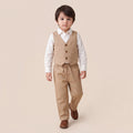 Toddler Boys Khaki 3Pcs Outfit Set Shirt with Waist Coat and Pants Suit