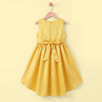 Girls Yellow Floral Applique High Low Sleeveless Party Wear Dress
