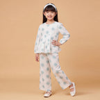 Girls White Printed Long Sleeve Top With Elasticated Pants & Headband Sets
