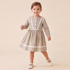 Girls Green Floral printed Long Sleeve Dress